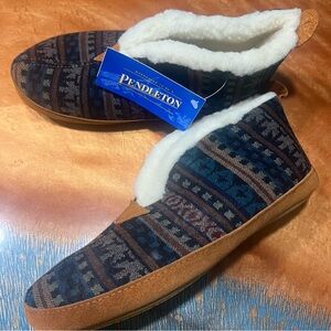 vtg NOS Pendleton Wool Lined Southwestern Print Slippers size small leather